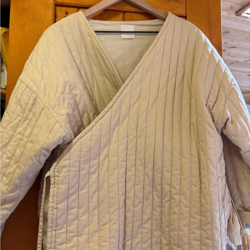 Cream Quilted Women's Robe deiji studio studios jacket wrap coat